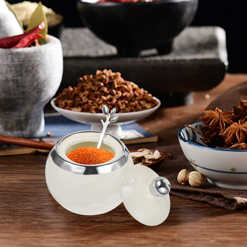 Recipiente Para Azúcar Con Tapa, Cuchara, Sazonador De Cerám