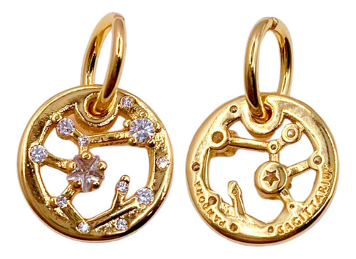 Charm Signo Zodiaco Sagitario, Plata 925, Oro 24k, Circonita