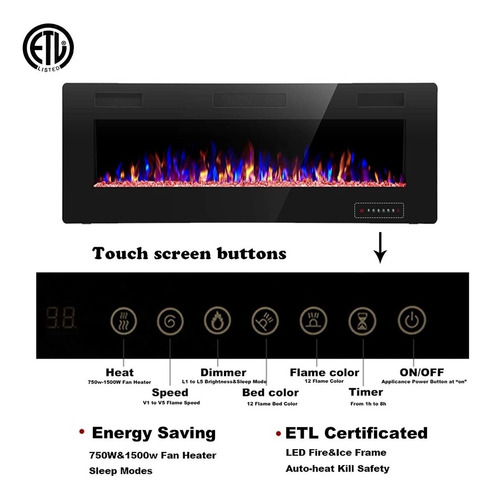 Chimenea Eléctrica Empotrable De Pared 50 PuLG. Calentador