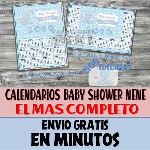 Calendario Imprimible Souvenir Baby Shower Nene Modelo 1