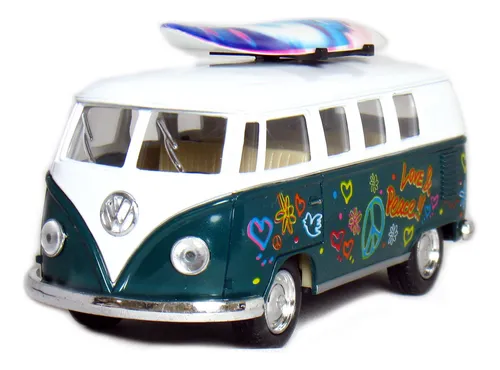 Juego De 4 Vehículos: 5 Vw Classic Van Flores Con Tabla D.