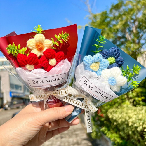 Mini Ramo De Flores Artificiales Tejidas A Mano A Ganchillo