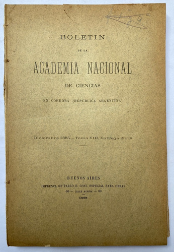 Boletín De La Academia Nacional De Ciencias En Cordoba. 1885