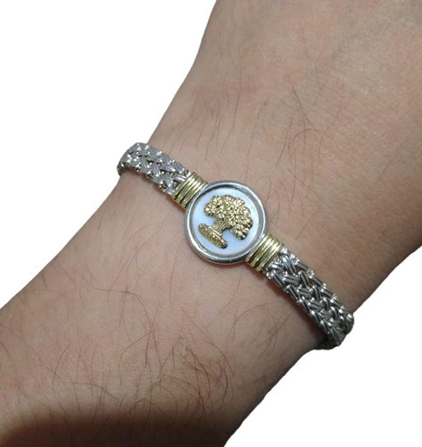 Pulsera Plata 925 Y Oro  Arbol De La Vida Nacar Mujer 