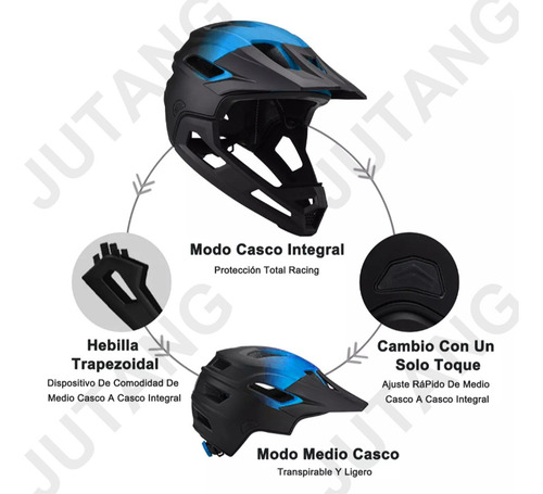 Jutang Casco para Bicicleta de Montaña Ajustable Visera Extraíble Transpirable Ligero Ideal para Ciclismo Urbano y de Montaña Soporte Barbilla Desmontable Azul