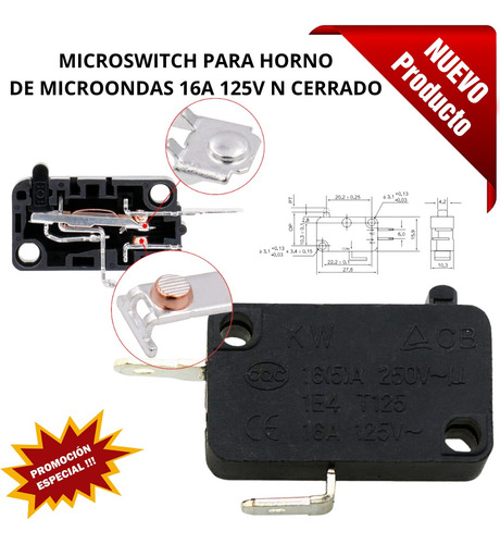 5x Microswitch Para Horno De Microondas 16a 125v N Cerrado