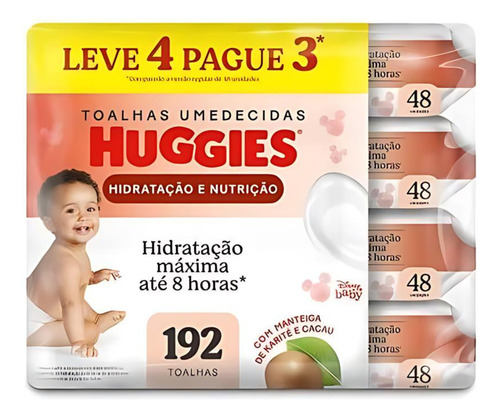 Kit 4x Lenço Umedecida Huggies Hidratação E Nutrição 48un