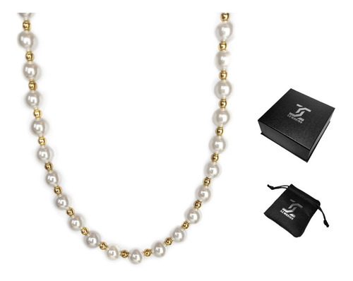 Collar Perlas Aesthetic Cadena Oro Laminado 18k Hombre Mujer