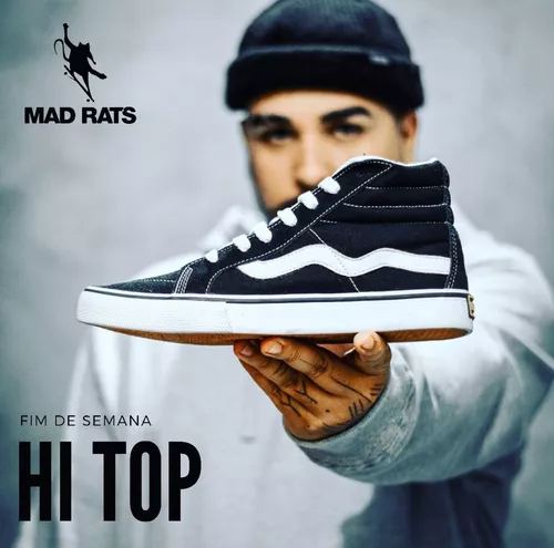 Tênis Cano Alto Mad Rats Skate Hi Top Preto Branco