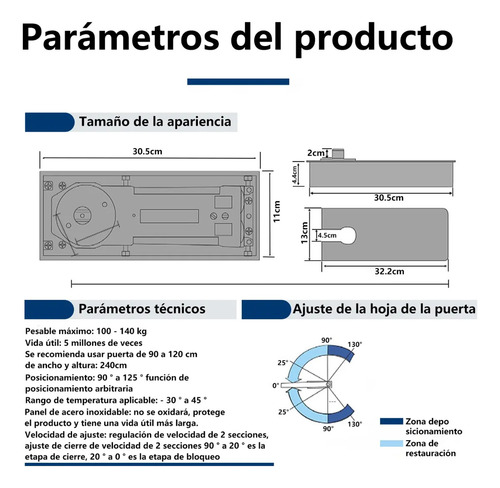 Bisagra Hidráulica De Piso Puerta Entrada Rectangular 130kg