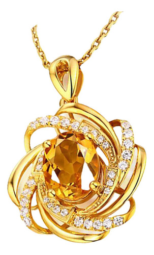 Collar De Citrino Dorado Con Colgante De Flor De Diamante