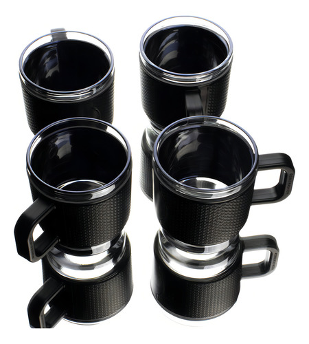 4 Tazas Vidrio 350ml Cubierta Agarradera Plástico Brang Color Transparente/negro 350 Ml