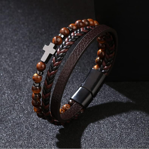 Colorful Bling Pulsera Cruzada De Cuero Genuino Para Hombres