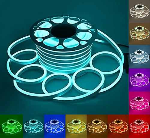 Tira Manguera Luz Led Flexible Neon Exterior 50mts Celeste Veoquiero