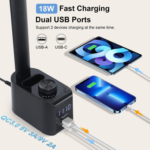 Lámpara De Escritorio Led Con 2 Puertos De Carga Usb 50 Modo