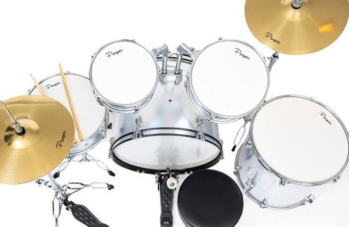 Imagen 4 de 10 de Bateria Acústica Parquer 5 Cuerpos Plateada Platillo Cuota