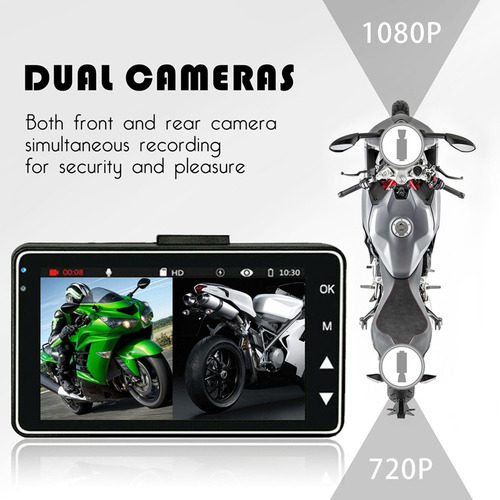 Cámara De Grabación De Motocicletas, 1080p Doble Gran Angula
