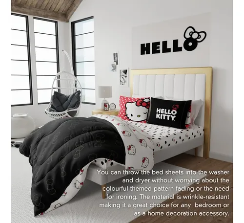 Franco Hello Kitty Bedding - Juego De Sábanas De Microfibr.