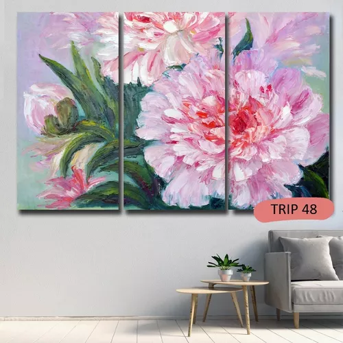 Cuadros Tripticos Flores 60x90 Canvas Tela Premium Hd