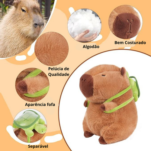 Brinquedo Capivara Pelúcia Filó Com Mochila Verde 25cm