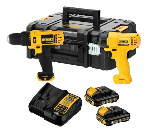 Combo Parafusadeira + Chave Impacto 12v Dck202c2t-br Dewalt Cor Amarelo