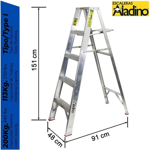 Escalera Tipo Tijera Aluminio Premium 1.52m 5 Tramos Aladino