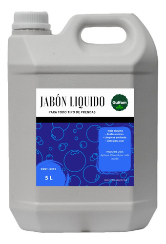 Jabon Liquido Para Ropa Baja Espuma 5 L