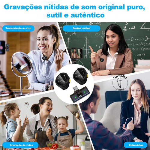 Microfone Lapela Xiaomi J6 Sem Fio Com Adaptador Lightning Preto