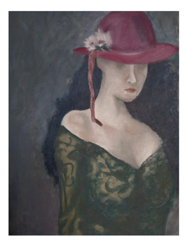 Pintura Retrato Mujer De La Capelina Rosa Cuadro En Oleo