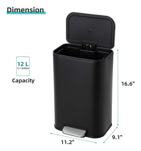 Cubo De Basura Acero Inoxidable 12 Litros Con Tapa Y Pedal