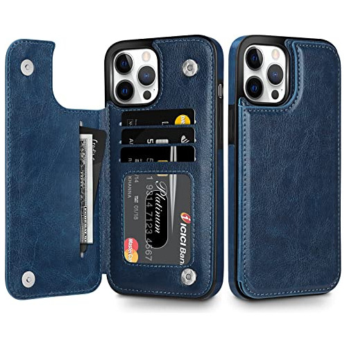 Funda Cartera Para iPhone 12 Pro Max Azul 6.7- Pulgada Suave