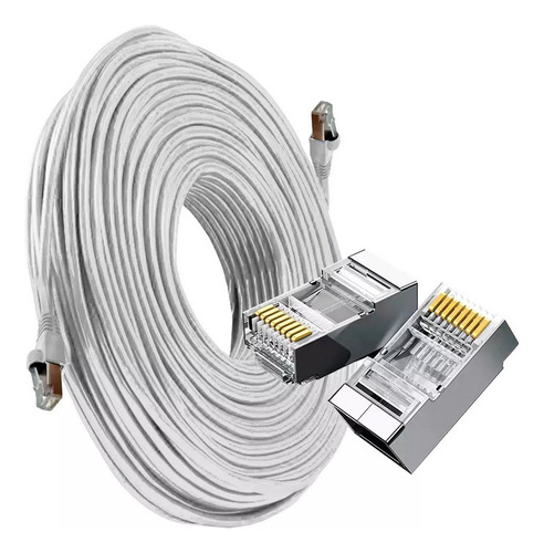 Cabo Rede Cat5e Branco 50m Metros Internet Net Lan Montado