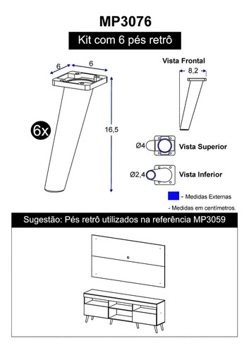 Kit Retro Stick Feet con 6 unidades multimóviles, color negro