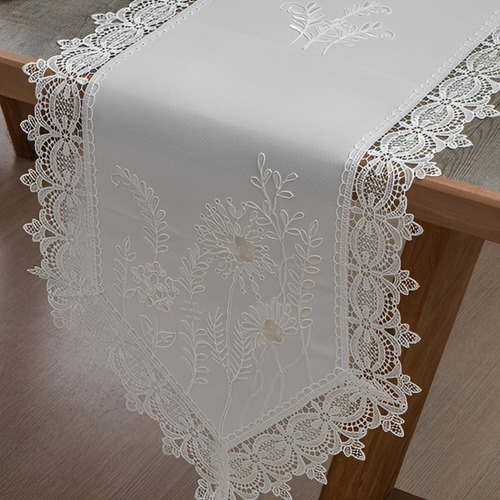 Caminho De Mesa Floral Bordado Orlando Branco 180cm Jolitex