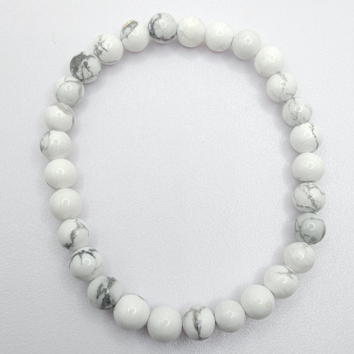 Pulsera De Piedra Natural Howlita Premium 6mmx18cm Color Blanco Diámetro 18 Cm Largo 18 Cm