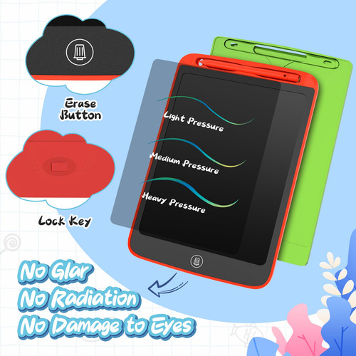 Tableta De Escritura Lcd 10 Para Niños, Paquete De 2 Rojo+verde