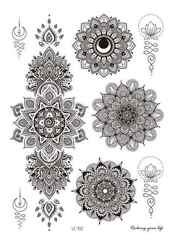 Tatuaje Temporal Falso Flor De Loto Mandalas 21 X 15cm