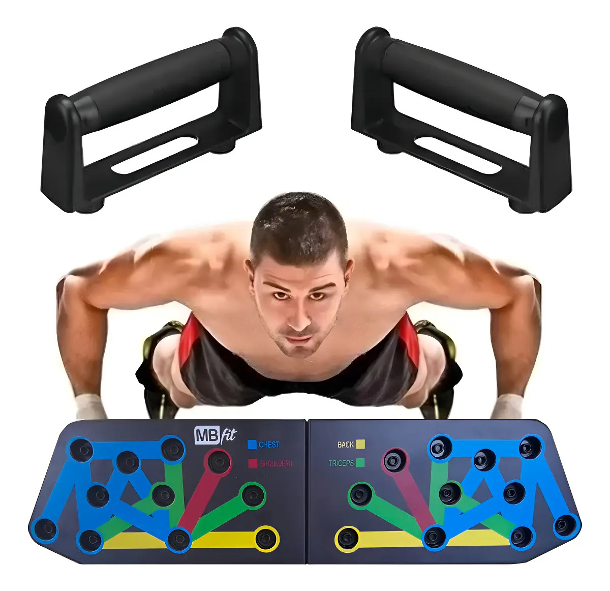 Apoio de Flexão de Braço MBFit Plastico Preto Compacto e Ergonômico