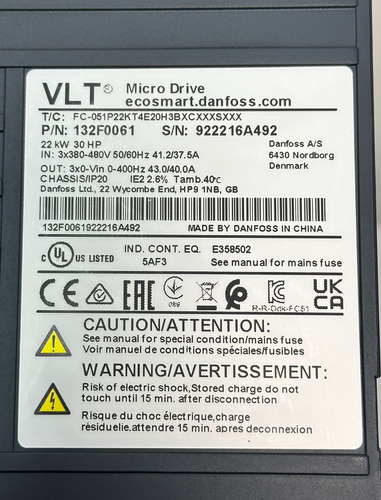 Inversor De Frequência Danfoss Fc-51 P22k 30hp 380v Com Ihm