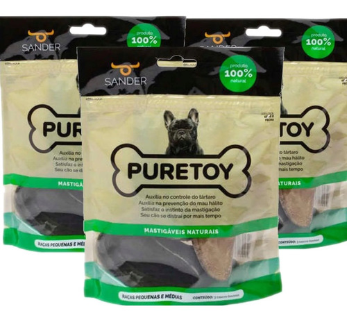 Kit 3 Pacotes Cascos Bovino Mordedor Cães Puretoy 9 Cascos