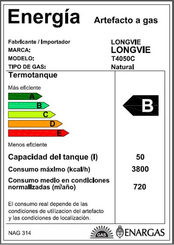 Termotanque A Gas Longvie 50 Litros De Colgar T4050c-n