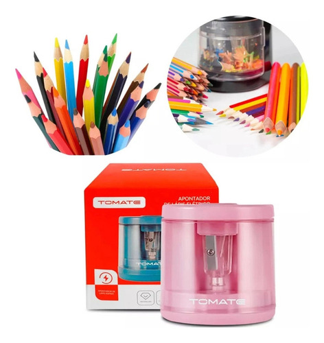 2u Apontador D Mesa Elétrico Pilha Automático Escolar C/rosa