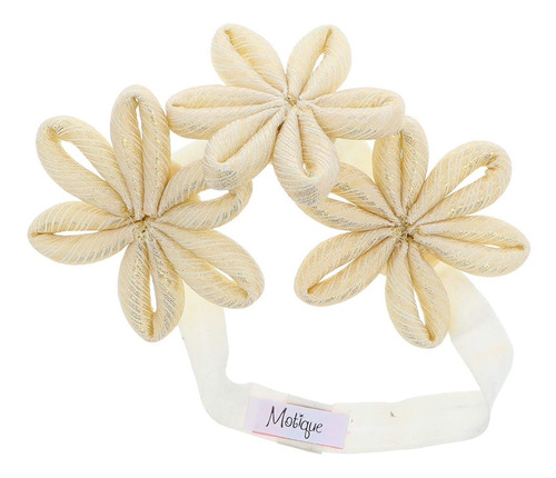 Diadema Para Niña Con Tres Flores De Tubo De Lurex, Ivory