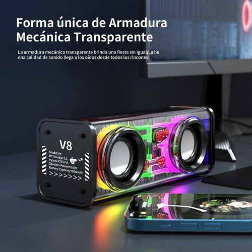 T Bocina Bluetooth Portátil Mecánico Impermeable Con Rgb