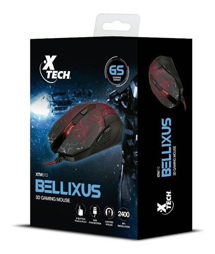Imagen 1 de 3 de Mouse Gamer Optico Xtech Bellixus Xtm-510 6 Botones 2400dpi 