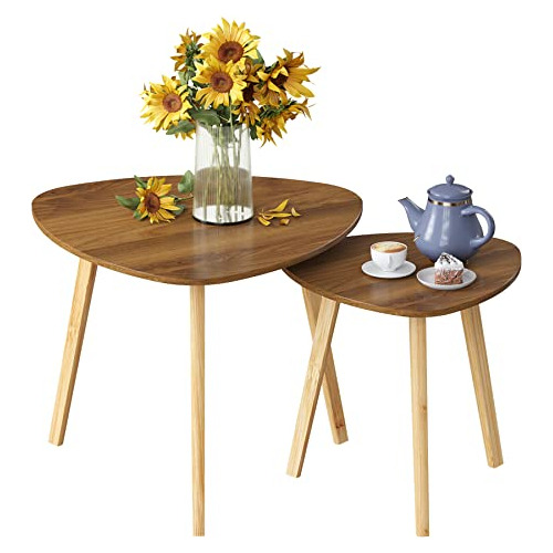 Bamboo Nesting Triangle End Table, Set Of 2 Coffee Tabl...