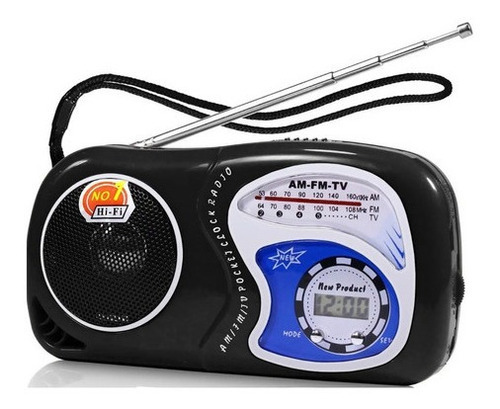 Mini Rádio Vermelho Am/fm/tv Com Relógio Mk-2019a Preto