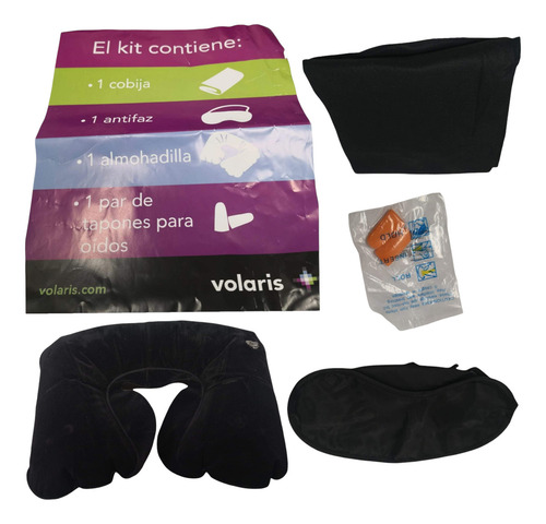 Kit De Viaje Antifaz Cubreojos Almohadilla Cobija Promocion Color Negro Kit Volaris