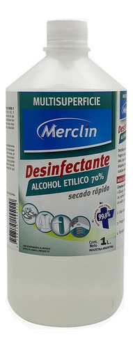 Desinfectante Alcohol Etílico 70% 1 L Merclin Listo Usar Mm