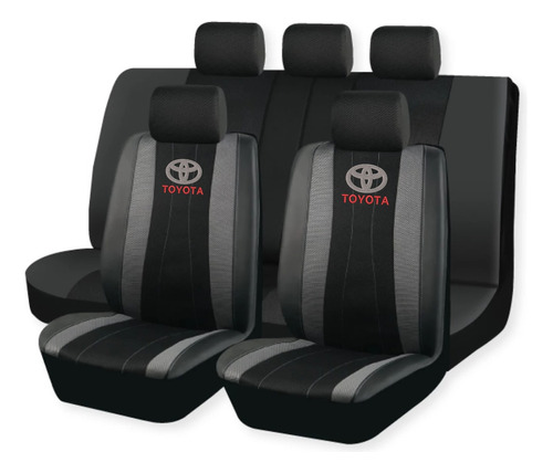 Funda Tela Combinado Ecocuero Negro Logo Toyota Bordado